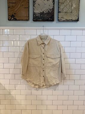 American Threads Corduroy Button-Up Shirt in Beige